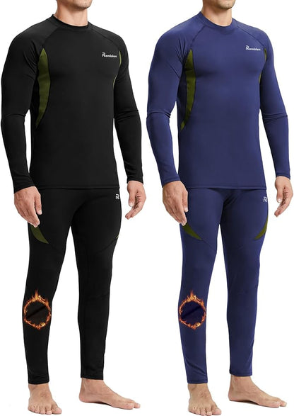 romision 2 Pack Thermal Underwear for Men Long Johns Fleece Lined Hunting Gear Bottom Top Set Base Layer Cold Weather XS-4XL