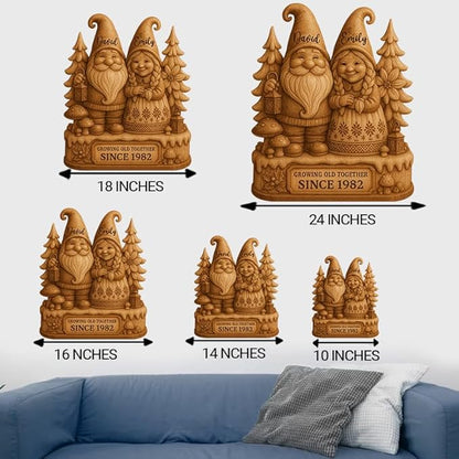 Growing Old Together Gnomes Wooden Sign, Gifts for Him Her Wife Husband, Custom Wood Art Plaque Anniversary Couples Gift, Valentine Christmas Gift For Parents, Grandparents Decorations Sign 32