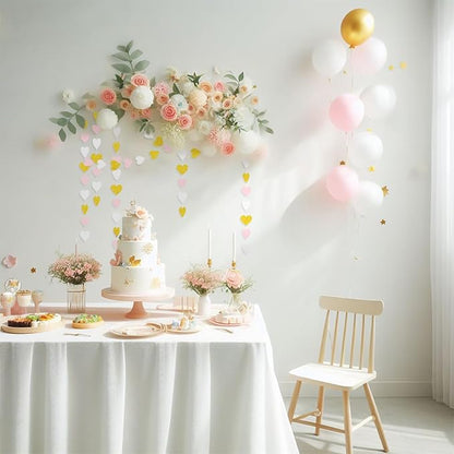 White Gold Pink Party-Decorations - 52Ft Paper Heart Streamers Garland Banner Women Birthday Bridal Shower Wedding Bachelorette Engagement Hanging Decor HongTongTong