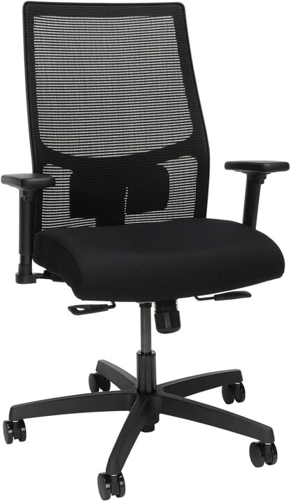 HON Ignition 2.0 Mid Back Task Chair, Standard Synchro-Tilt Control, Office Chair with Lumbar Support, Height and Width Adjustable Arms, Black Frame, Black