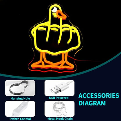 Duck Neon Sign, JGHTURIE Animal Led Neon Signs for Wall Decor Cute Yellow Light Up Sign Kids Game Room Bar Signs for Man Cave USB Powered