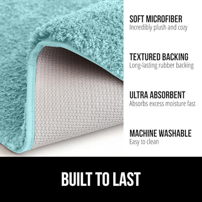 GORILLA GRIP Bathroom Rugs, 60x24, Ultra Soft Absorbent Mat, Thick Plush Bath Rug, Machine Washable, Microfiber Quick Dry, Mats for Shower, Bathtub and Floor, Home Decor Accessories, Spa Blue