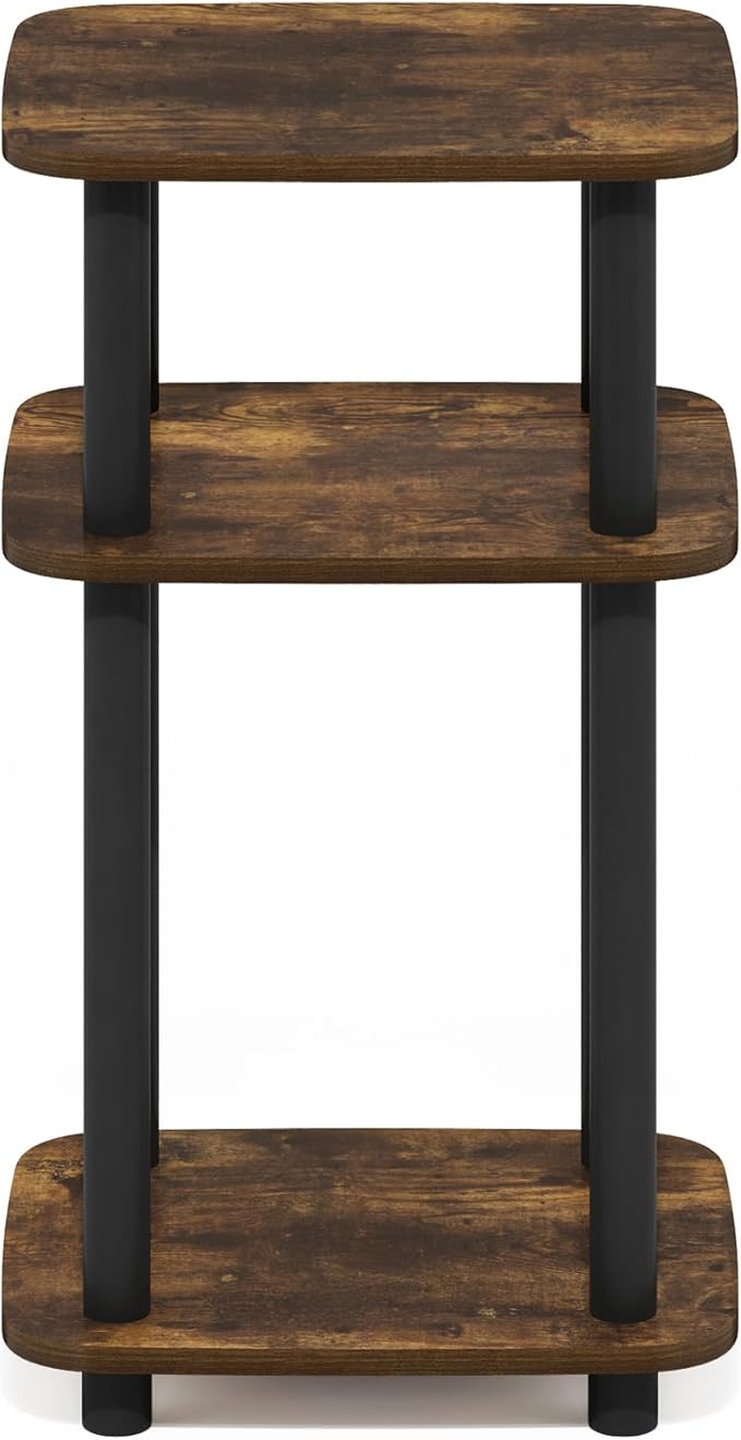 Furinno JUST Side Table, 3-Tier Turn-N-Tube End Table with Open Shelf, Round Curve Corner Night Stand, Bedside Table, Easy Assembly, for Living Room, Bedroom, Amber Pine
