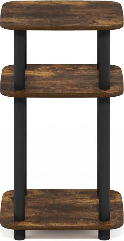 Furinno JUST Side Table, 3-Tier Turn-N-Tube End Table with Open Shelf, Round Curve Corner Night Stand, Bedside Table, Easy Assembly, for Living Room, Bedroom, Amber Pine