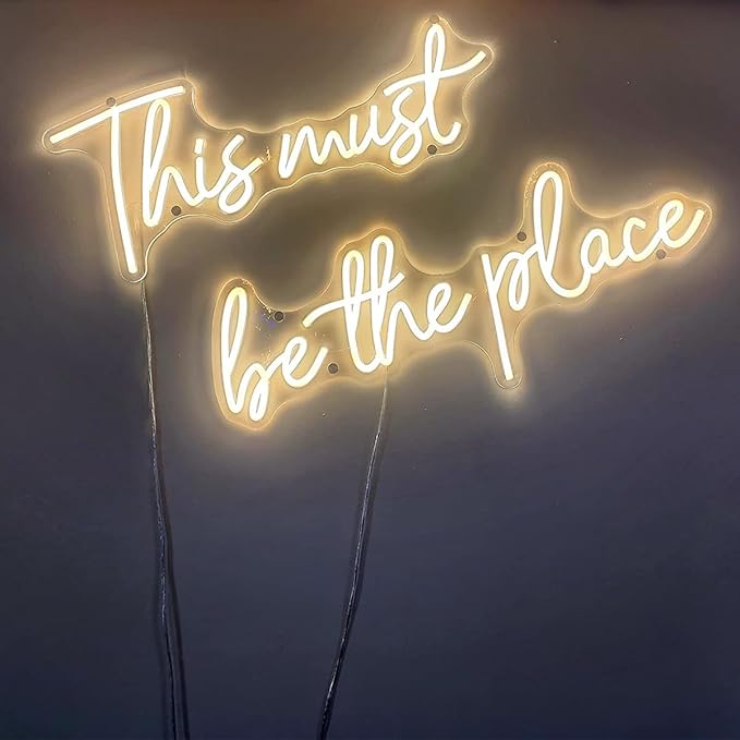 This Must Be The Place Neon Sign for Wall Décor, (Large) 43.7X8 inches Neon Lights Signs for Wedding Bar Office Cafe Party Neon LED Sign Gift for Anniversary Girlfriend