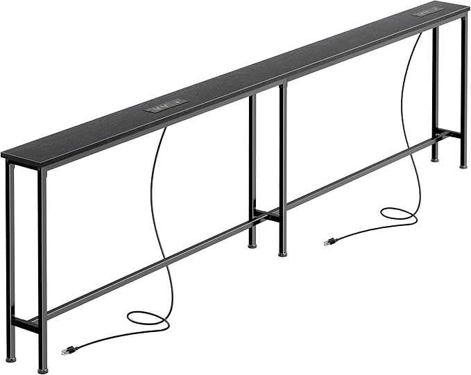 SUPERJARE Sofa Table with 2 Power Outlets and USB-C Ports, 5.9 Inch Narrow Console Table with Storage, Extra-Long, for Entryway Hallway Couch Behind Sofa, Small Spaces (Black, 5.9"D x 86.6"W x 29.7"H)
