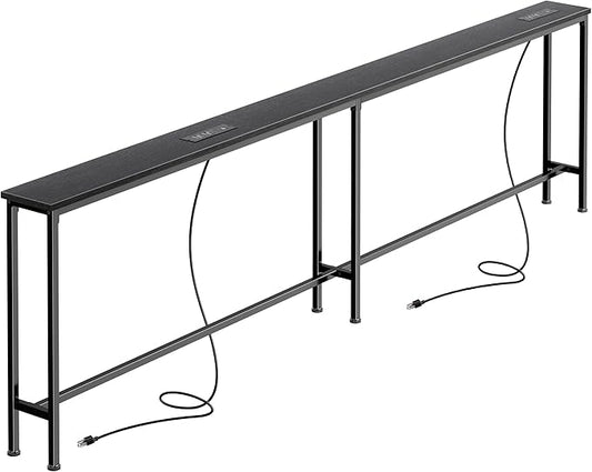 SUPERJARE Sofa Table with 2 Power Outlets and USB-C Ports, 5.9 Inch Narrow Console Table with Storage, Extra-Long, for Entryway Hallway Couch Behind Sofa, Small Spaces (Black, 5.9"D x 86.6"W x 29.7"H)