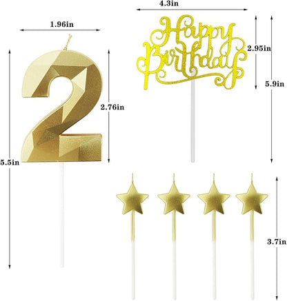 Golden Number 12 Birthday Candles and Star Birthday Candles 2.76 inch Birthday Cake Candles 3D Diamond Shaped Candles are Suitable for Birthday Parties and Anniversary Cake Decorations Candles