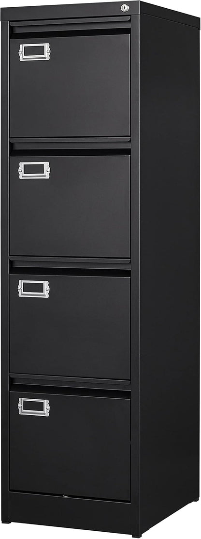 4 Drawer File Cabinet with Lock Metal Vertical File Cabinet Office Home Vertical File Cabinet for A4 Legal/Letter Size Narrow File Cabinet Locked,Assembly Required (Black, 4 Drawers- Vertical)