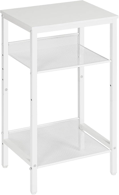 HOOBRO Tall Side Table, 3-Tier Telephone End Table with Adjustable Mesh Shelves, Small Entryway Table with Storage, Small Nightstand for Living Room, Bedroom, Hallway, Office, White WW01DH01G1