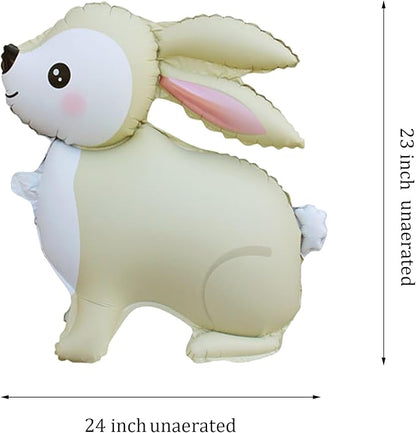 Cute Cartoon Bunny Standing Balloon,23in Cream White Rabbit Balloons Decorations for Animals Theme Birthday Party, Baby Shower, Gender Reveal,Easter Balloons,Set of 2