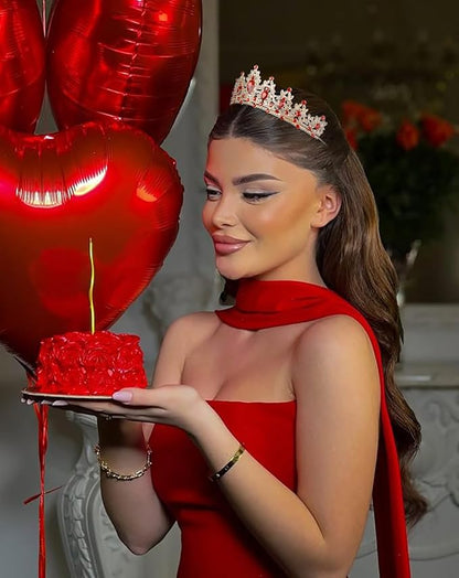 WOVOWOVO Princess Crown Queen Birthday Tiara for Women Girls, Red Crystal Tiaras and Crowns Headband Hair Accessories for Bride Wedding Halloween Costume Party Prom Christmas Gifts
