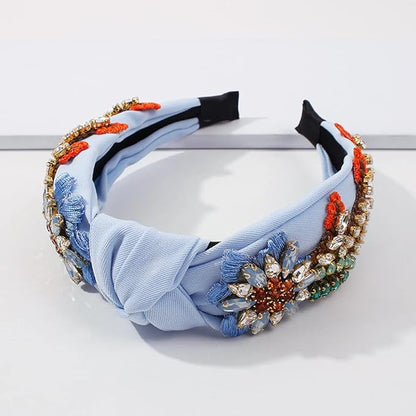 Yusier Baroque Rhinestone Crystal Headbands for Women Embroidered Hair Band Exquisite Hairband - Available in 5 Colors (Blue)
