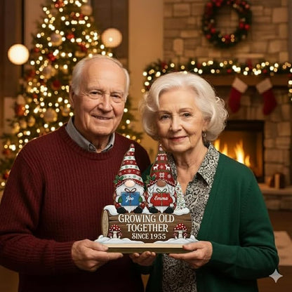 NAZENTI Personalized Growing Old Together Gnome Wooden Plaque for Couples, Custom with Names and Year, Christmas Decorations, Anniversary