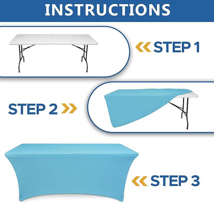 4ft Stretch Table Cover Fitted-8 Pack Light Blue Spandex Table Cloths with Elastic-Folding Table Protector for Party, Wedding, Vendor Booth Display, Banquet Buffet Event, Craft Trade Show