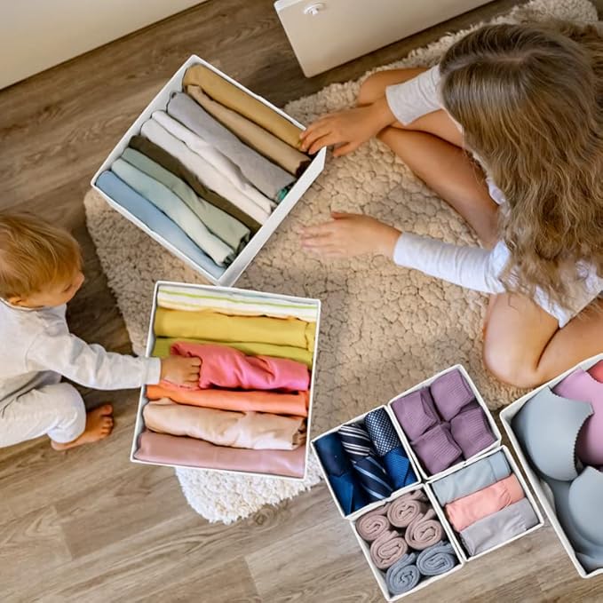 Criusia Drawer Organizer Clothes 12 Pack - Fabric Closet Organizers and Storage for Nursery Organization - Dresser Drawer Dividers for Baby Clothes/Socks/Underwear/Bras - College Dorm Room Essentials