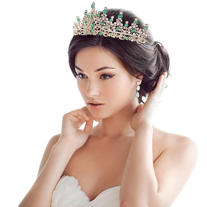 TOBATOBA Green Crown Tiara Crystal Wedding Tiara for Women Prom Queen Headband Metal Princess Tiara Quinceanera Crown Headpieces for Birthday Prom Pageant Cosplay Halloween Costume Women