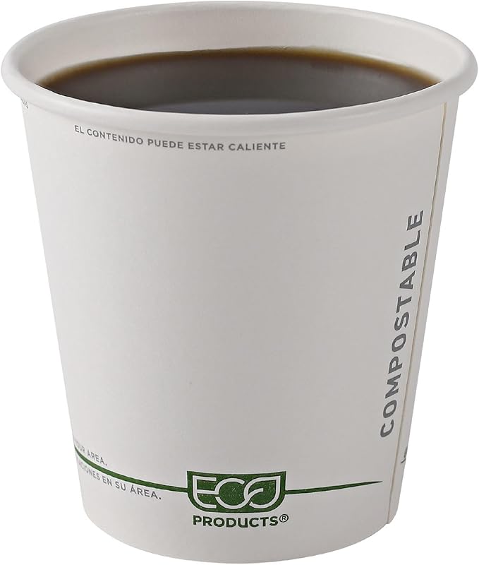 ECO PRODUCTS Compostable Disposable GreenStripe 10oz Coffee Cups, Pack of 50, White Single Wall Hot Paper Cup, Plant Based PLA Lining, Biodegradable