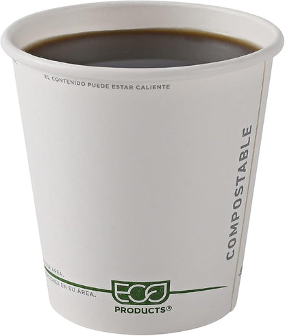 ECO PRODUCTS Compostable Disposable GreenStripe 10oz Coffee Cups, Case of 1000, White Single Wall Hot Paper Cup, Plant Based PLA Lining, Biodegradable