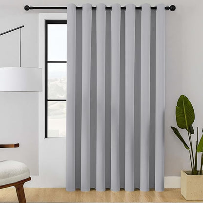 ChrisDowa Room Divider Curtain 90 Inches Long, Wide Blackout Sliding Door Curtain for Bedroom, Room Darkening Privacy Window Curtain for Patio Door (1 Panel Set, Light Grey, 100 x 90 Inch)