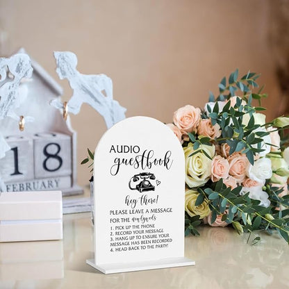 Audio Guest Book Sign Wedding Signs Wedding Table Signs for Engagement Bridal Shower Ceremony Reception Event Party Acrylic Decor
