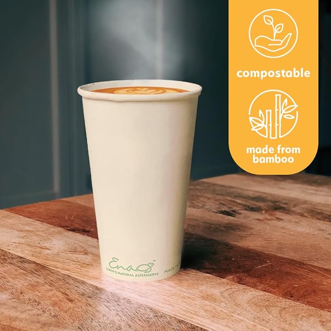 100% Compostable Disposable Coffee Cups [16oz 80 Pack] Paper Cups Made from Bamboo, Eco-Friendly, Biodegradable Premium Party Cups, Natural Unbleached by Earth's Natural Alternative