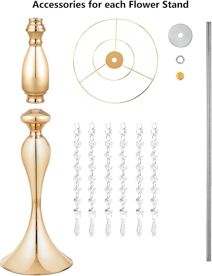 LANLONG 10pcs Crystal Centerpieces for Tables Gold Flower Stand Tall Floral Centerpiece Riser for Wedding Reception Tables Decorations