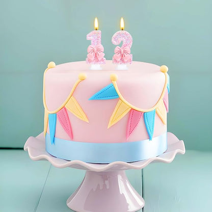 Number 12 Candle Pink Sequins and Bowtie 12th Cake Topper, 12 Birthday Candle for Girls Pastel Sweet Theme Birthday Party or Adults Milestone Age Decoration