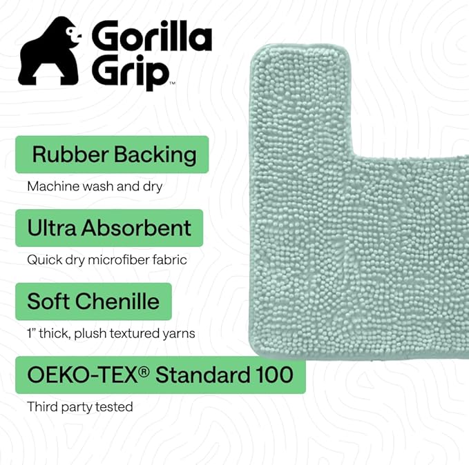 GORILLA GRIP Bathroom Rug Sets, Soft Chenille 2 Piece Area Rugs Set, Toilet Base Mat and 30x20 Carpet, Absorbent Microfiber Washable Mats Dry Quickly, Home Décor and Bath Room Accessories, Seablue