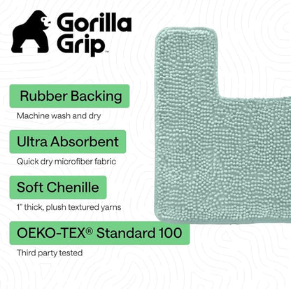 GORILLA GRIP Bathroom Rug Sets, Soft Chenille 2 Piece Area Rugs Set, Toilet Base Mat and 30x20 Carpet, Absorbent Microfiber Washable Mats Dry Quickly, Home Décor and Bath Room Accessories, Seablue