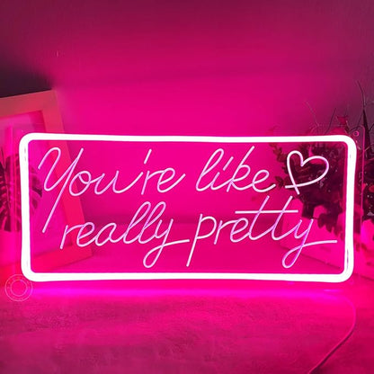 SYLHOME Pink You're Like Really Pretty Led Neon Light Sign USB Gorgeous Girls Bedroom Kids Room Wall Decor Sign Wedding Birthday Party Salon Bar Decor 15.8"X7.5" 5V
