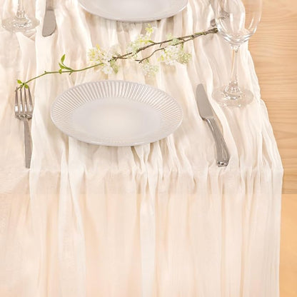 MLMC 8 Pack Ivory White Table Runner Rustic Gauze Cheesecloth Table Runner 10ft Cheese Cloth Cenerpiece 35x120 Inches for Dessert Anniversary Wedding Bridal Baby Shower Decor