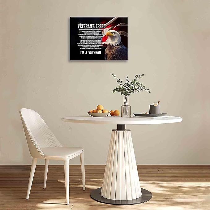 Veteran Wall Art Patriotic Pictures Wall Decor Military Canvas Prints Veterans Day Decorations Painting Framed Bald Eagle Artwork Office Home Man Cave Decor For Bathroom Bedroom Living Room 16"x12"