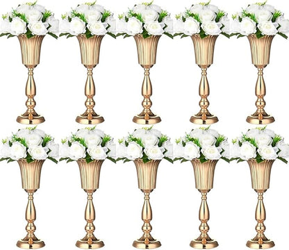 10Pcs Gold Vase Centerpiece Table Decorations - Metal Tabletop Flower Stand, Wedding Decorations for Reception, 15.6in Trumpet Tall Flower Vase for Birthday, Weddings, Anniversary Ceremony, Home Decor