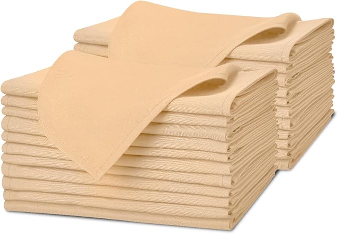 Beige Cloth Napkins Bulk (Pack of 24) - 100% Polyester Dinner Linen Napkins Cloth Washable & Reusable - Durable with Hemmed Edges - Ideal for Parties and Weddings (17x17 Inches)