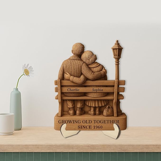 Growing Old Together Wooden Sign, Gifts for Him Her Wife Husband, Custom Wood Art Plaque Anniversary Cute Couples Gift, Decor Valentine Christmas Gift For Parents, Grandparents Decorations Sign 37