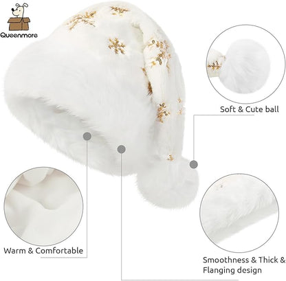 Queenmore Adult's Christmas Santa Claus Hat, Plush Santa Cap, Velvet Headwear, Lined and Fabric-Shedding Resistant
