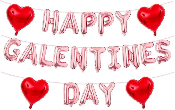 Rose Gold Happy Galentines Day Balloons 16 Inch Galentine Balloons Red Heart Ballons for Galentines Day Decorations for Party Hotel Bedroom Office Classroom Indoor