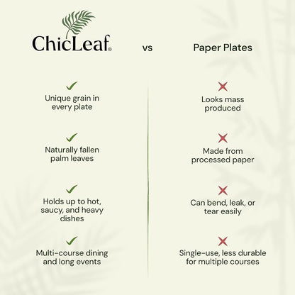 Chic Leaf Disposable Palm Leaf Plates - 50 Count, 8" Square, Thanksgiving Dinner - Bamboo Plates, Biodegradable & Compostable - Microwave Safe & Heavy Duty - Event & Party Supplies - Wedding Decor