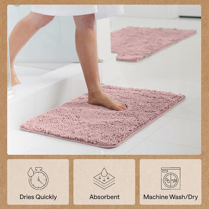 GORILLA GRIP Bath Rug Mat 30x20, Thick Soft Absorbent Chenille, Quick Dry Microfiber Mats, Rubber Backing Washable Shower Floor Rugs, US Designed Bathroom Bathmat Home Decor Accessories, Dusty Rose