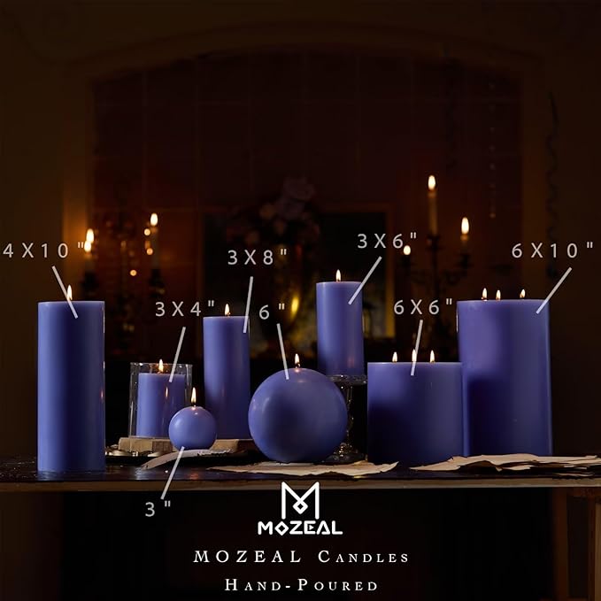 MOZEAL 3" x 4" Hand-Poured Unscented Candle, Dripless Pillar Candle Set of 3, Long Clean Burning, Approx 72 Hours Burn Time, Rustic Country Style,Wedding, Spring Awakening, Home Decor,、Deep Periwinkle