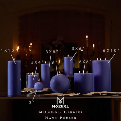 MOZEAL 3" x 4" Hand-Poured Unscented Candle, Dripless Pillar Candle Set of 3, Long Clean Burning, Approx 72 Hours Burn Time, Rustic Country Style,Wedding, Spring Awakening, Home Decor,、Deep Periwinkle