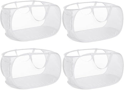 4 Pack Collapsible Laundry Baskets, Foldable Laundry Basket with Pocket, Durable Pop Up Hampers, Reinforced Handles Dirty Clothes Hamper for Laundry, Bedroom, Bathroom, Dorm, Travel or Camping White