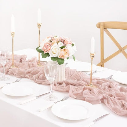 MLMC 8 Pack Pink Table Runner Boho Dusty Pink Cheesecloth Table Runner 10ft Gauze Cheese Cloth Winter Decor 35x120 Inches for Wedding Bridal Baby Shower Birthday Party Decor