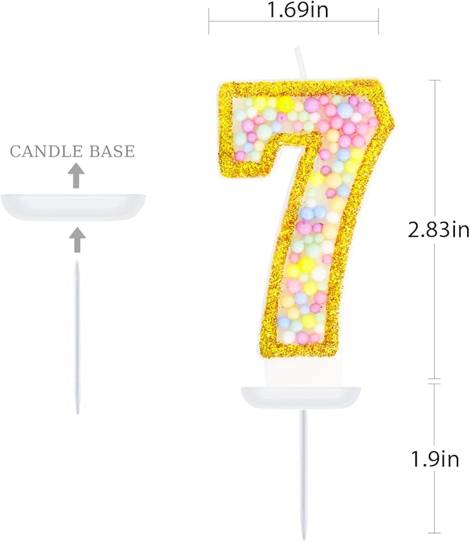 7th Birthday Candle for Cake, Colorful Macaron Numeral Candles for Girls/Boys, Sponge Birthday Party Cake Decorations, Golden Cake Topper(Number 7)