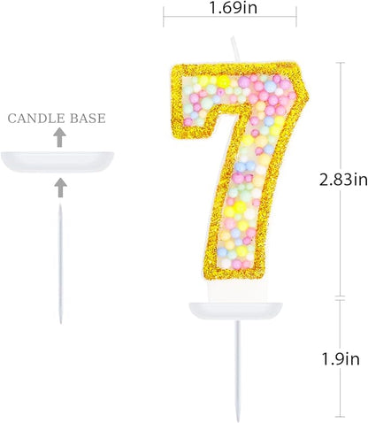 7th Birthday Candle for Cake, Colorful Macaron Numeral Candles for Girls/Boys, Sponge Birthday Party Cake Decorations, Golden Cake Topper(Number 7)