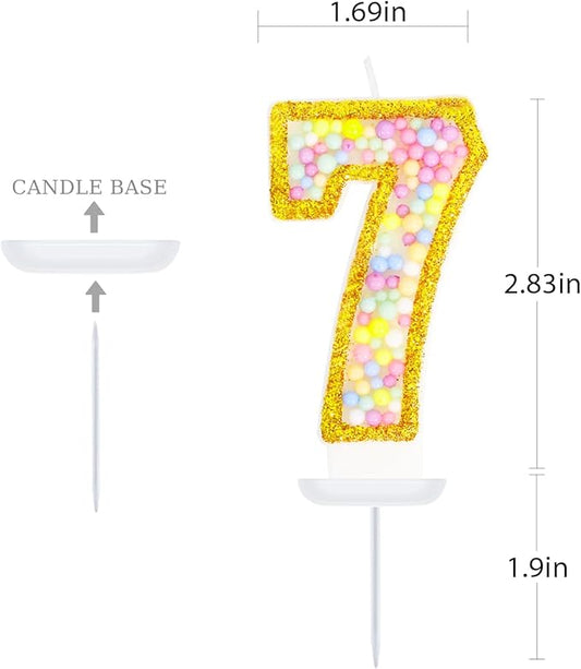 7th Birthday Candle for Cake, Colorful Macaron Numeral Candles for Girls/Boys, Sponge Birthday Party Cake Decorations, Golden Cake Topper(Number 7)
