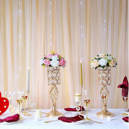 Set of 10 Metal Crystal Wedding Centerpiece Vases for Tables, 20in Silver Trumpet Flower Vase Stands for Wedding Party Reception Dining Room Living Room Décor