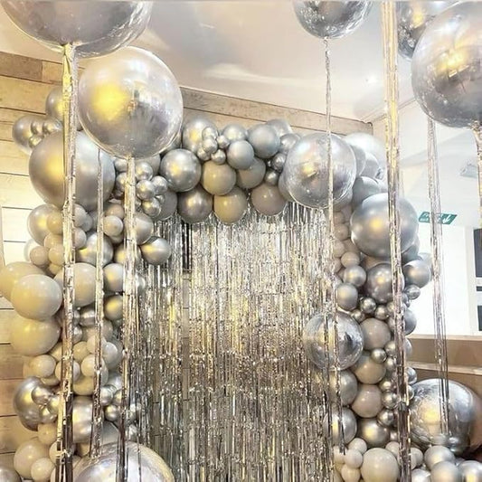 12PCS Silver Foil Balloons 22in 15in 10in Different Sizes Large Silver Foil Metallic Balloons 4D Round Chrome Balloon for Graduation New Year Birthday Party Decorations