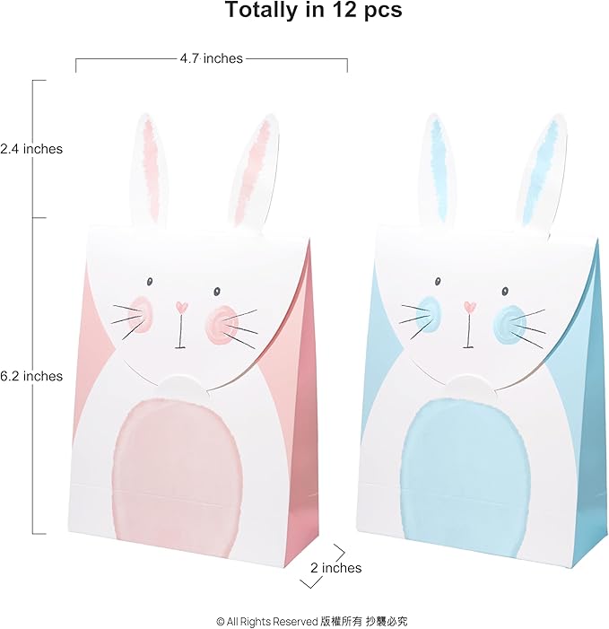 Cheerland Bunny Party Favor Bags for Bunny Birthday Decoration Easter Baby Shower Party Favors Blue and Pink Goodie Bag Rabbit Birthday and Garden Spring Tea Rabbit Party Supply - Pack of 12